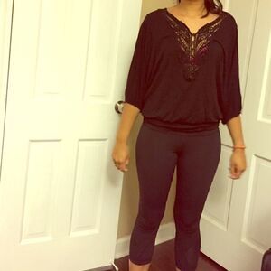 P2 lace black crochet top piko marled knit top